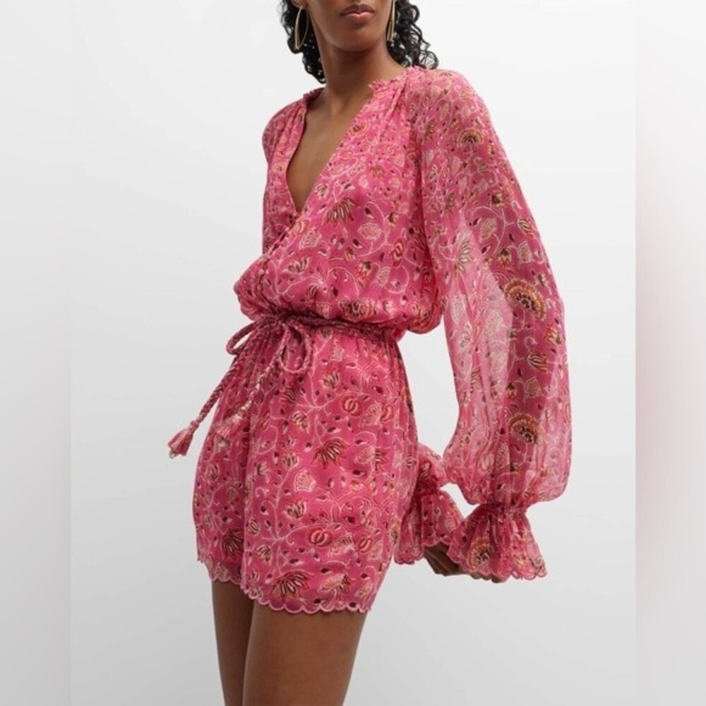 Hemant & Nandita Nara Romper With Braided Belt in Tulip Pink NWT Size Small